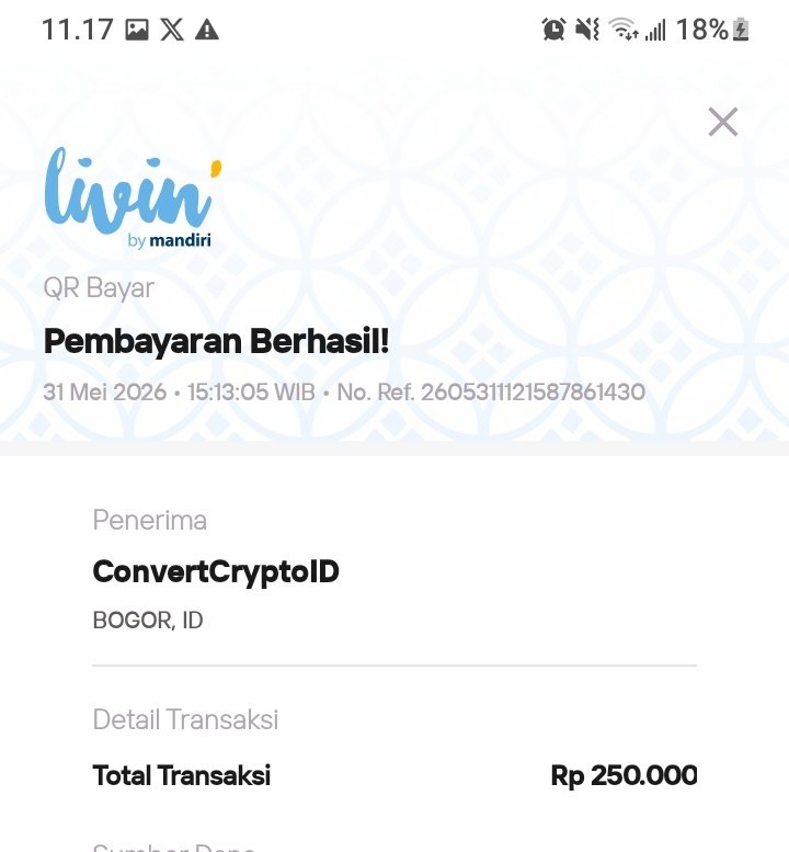 mangpendol's tweet photo. Terima kasih bang @ConvertCryptoID 
Satset dan amanah, 100% jaminan dikirim dan terpercaya
Sehat dan sukses selalu #ConvertCryptoIDtesti ☕ https://t.co/cFfoEIIep2