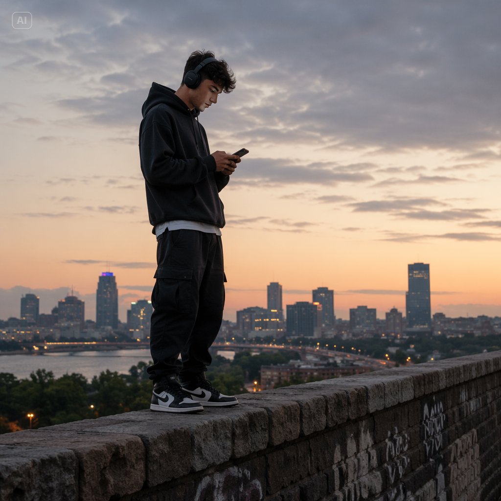 Man Texting on City Overlook
