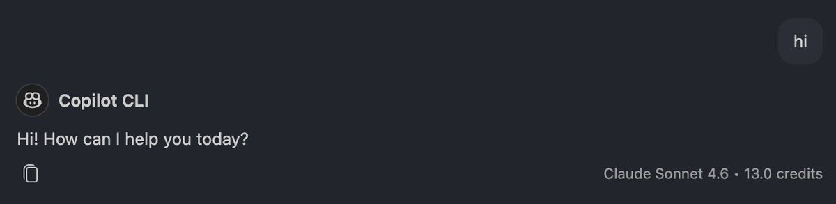 surendartwt's tweet photo. Well done Copilot by changing to usage based pricing. A greeting cost me 13 credits and I have total 7k credit for pro+ plan. already exhausted 10% of my monthly usage in 2 hours 🥲 @code https://t.co/qYJrPtspA1