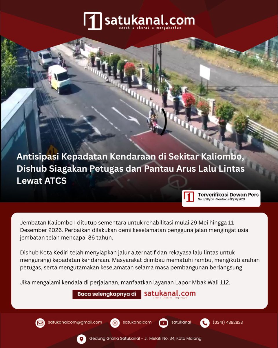 satukanalcom's tweet photo. Antisipasi Kepadatan Kendaraan di Sekitar Kaliombo, Dishub Siagakan Petugas dan Pantau Arus Lalu Lintas Lewat ATCS

Baca selengkapnya di https://t.co/q0DAmamWXs

#Satukanal #KediriRaya #Kediri https://t.co/bmI7QUsJRJ