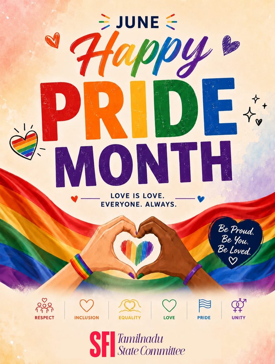 sficcdc's tweet photo. June 
Happy Pride Month 

* Reject Transgender Bill 2026
* Our Gender; Our Right 

Sfi | Tamilnadu 

#sfi #loveislove #pride https://t.co/KUT5vn5366