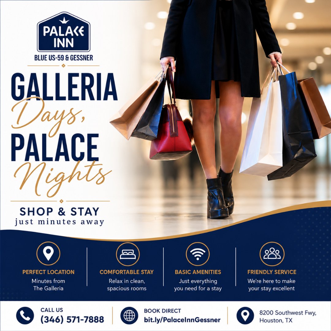PalaceIGessner's tweet photo. Shop, dine, and explore near The Galleria, then unwind at Palace Inn Blue US-59 &amp; Gessner. Comfortable rooms, friendly service, and the essentials you need for a relaxing stay—all just minutes away.

📍 Houston, TX
🔗 https://t.co/ITnXm7yp24 https://t.co/Wi9OQYKBSm