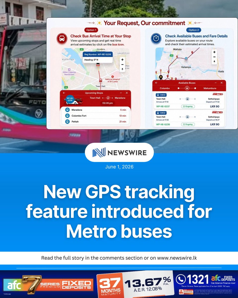 NewsWireLK's tweet photo. Passengers can now track Metro buses in real time via the LMT GO app, with GPS technology providing live updates on bus locations, arrival times, fares, and upcoming stops, offering commuters a more reliable and convenient travel experience.

D: https://t.co/STiZX9lvfb https://t.co/F10LdQzZOk