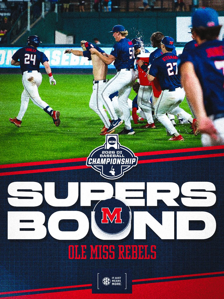 SEC's tweet photo. SUPERS BOUND 🔴

@OleMissBSB x @NCAABaseball https://t.co/Sh3mBr3QV9