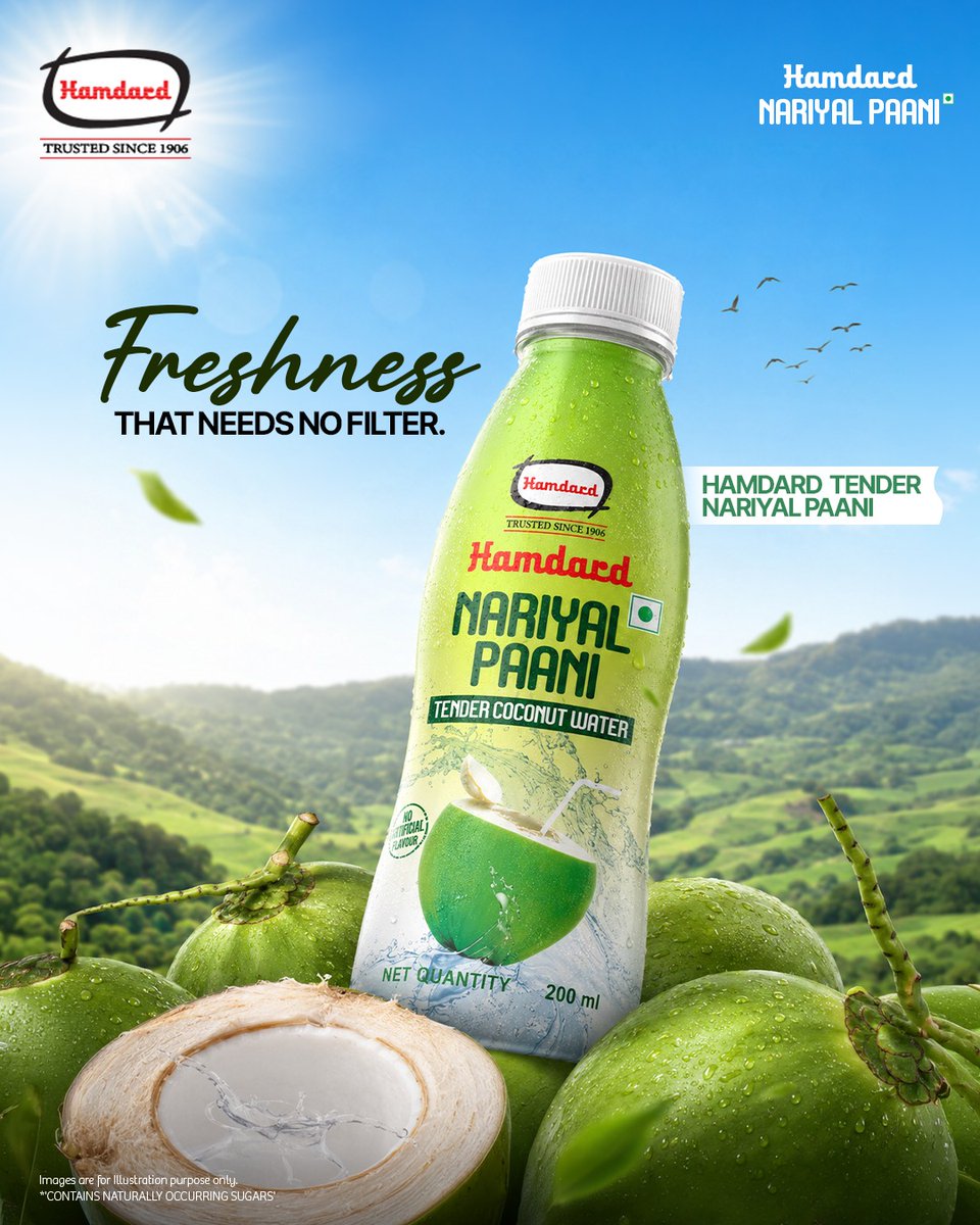 HamdardFoods's tweet photo. Freshness that needs no filter.
Sip into natural hydration with Hamdard Tender Nariyal Paani.
#HamadrdNariyalPaani #FreshnessThatNeedsNoFilter #StayHydrated #NaturalRefreshment https://t.co/ZJcWHouoOn