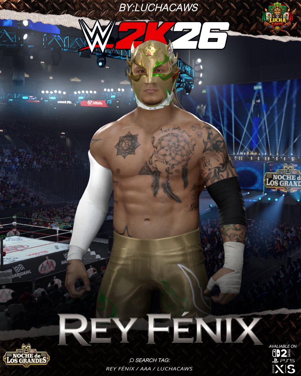 Lucha_Caws's tweet photo. ‼️New Community Creation‼️ #WWE2K26

Rey Fénix Lucha Libre AAA Noche De los Grandes is now available in WWE 2K26 on all consoles. 
@ReyFenixMx 

Search Hashtags: ReyFenix / AAA / Luchacaws
#WWERAW #Smackdown #WWENXT #LuchalibreAAA https://t.co/PbACIIGAEf