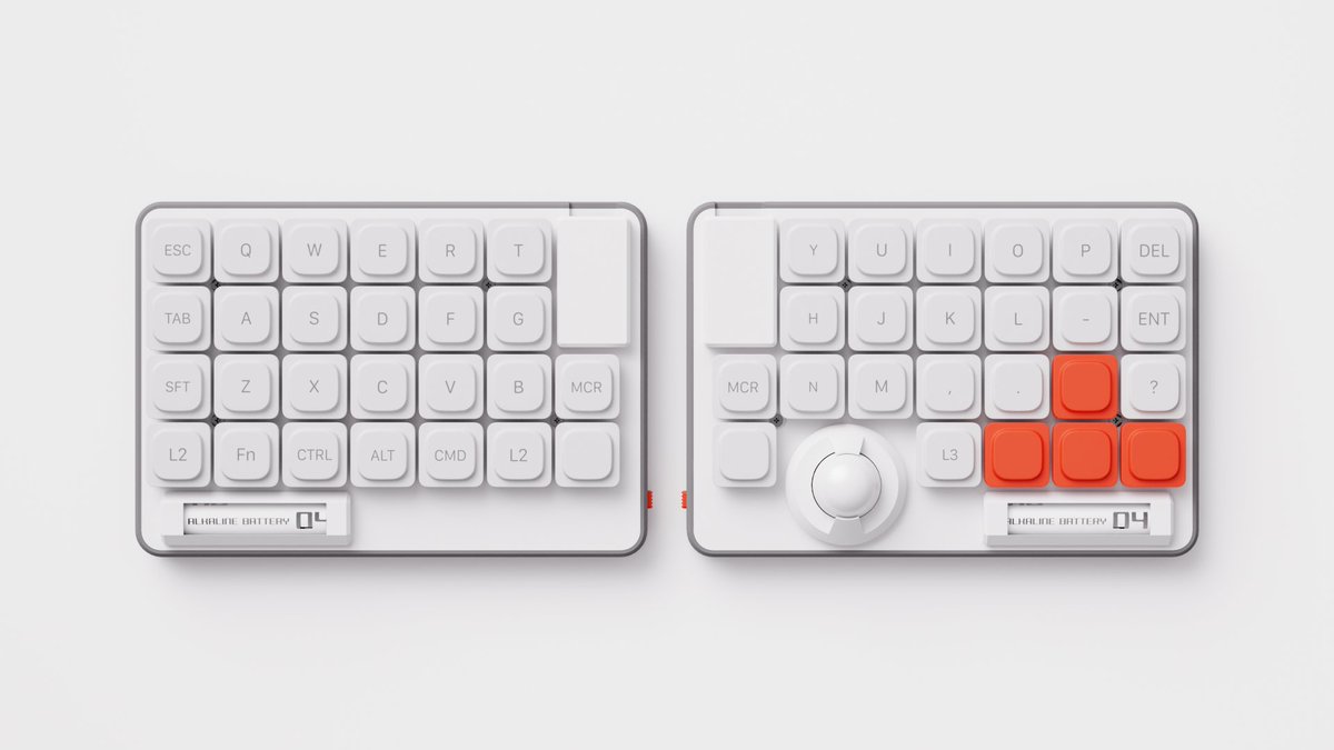 e24keyboard's tweet photo. デザインは主役（ストレスのない操作）をまず考える
私の開発したキーボードZENはこのキー数とレイアウト
ストレスなく決定、削除、十字キーで操作、両手でスペース
手を置いた自然な位置にトラックボール
より多くの人に合うように設計しました https://t.co/p5jKqUfKsD