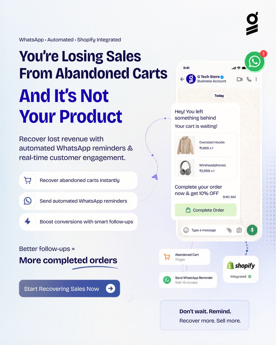 gtechweb123's tweet photo. Stop losing customers at the last step! 🛒❌
Your shoppers are interested—they just need a little reminder.

#AbandonedCart #EcommerceMarketing #ShopifyStore #WhatsAppMarketing #SalesRecovery #IncreaseConversions #DigitalMarketingIndia #MarketingAutomation #EcommerceGrowth https://t.co/JqaTiWz48T