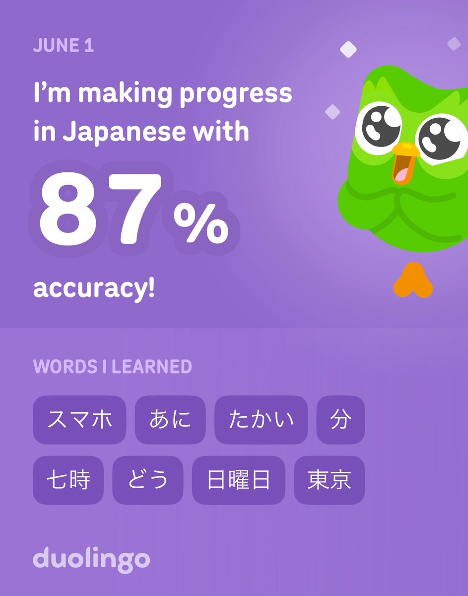 winteryaaaaaa's tweet photo. I’m learning Japanese on Duolingo! It’s free, fun, and effective. https://t.co/YYS37rGy1E