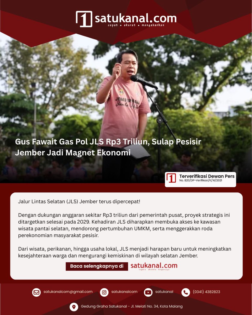 satukanalcom's tweet photo. Gus Fawait Gas Pol JLS Rp3 Triliun, Sulap Pesisir Jember Jadi Magnet Ekonomi

Baca selengkapnya di https://t.co/FcFhZ6VceP

#Satukanal #JemberBaruJemberMaju #PemkabJember https://t.co/PRYtUoEzmx