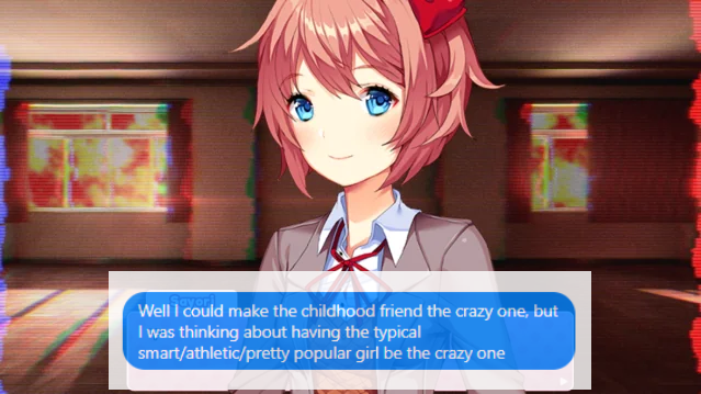 FunFactsDDLC's tweet photo. The idea of Sayori being the "crazy one", having the epiphany, was something Dan Salvato considered but ended up scratching in favor of Monika having it.

However, that concept still (kind of) managed to live on in Act 4, where Sayori gets the epiphany as well!

#DDLC https://t.co/c5vKSX3zc0