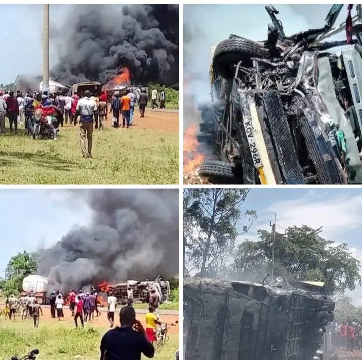 _Asahihv's tweet photo. BREAKING NEWS
A tragic accident occured near Mundika Busia county when a Tahmeed bus lost brakes and collided with a Tanker causing fire. Dozens feared deqd💔. https://t.co/jKd7MlGn9I