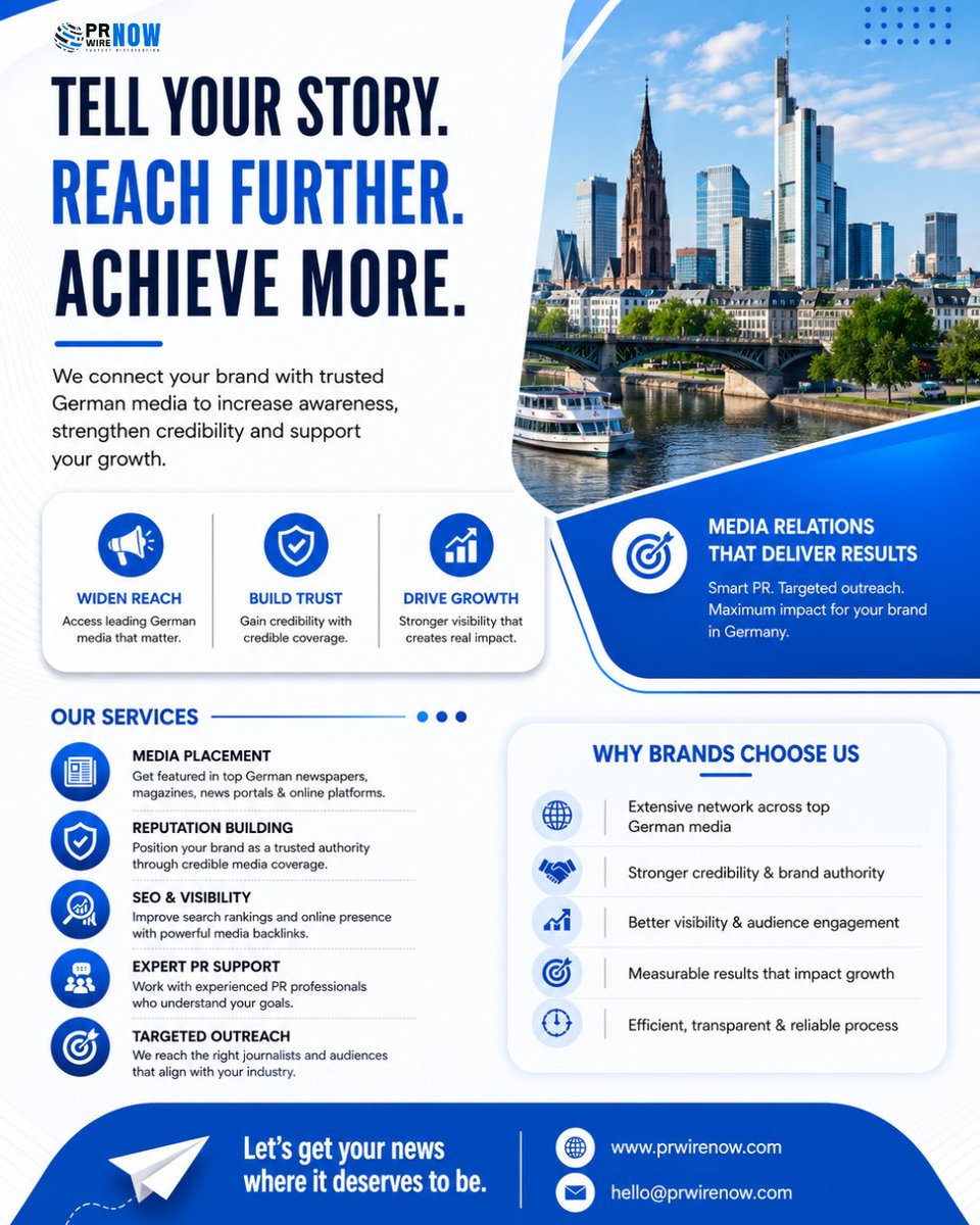 FastestPress's tweet photo. Get your brand featured across trusted German media platforms with PRWireNOW 📢
Boost visibility, credibility &amp; online reach through strategic PR distribution.

🌐  https://t.co/h9YxePiPd8

#PRWireNOW #GermanyPR #PressReleaseDistribution #MediaCoverage #BrandAwareness #DigitalPR https://t.co/IprC8GEcsA