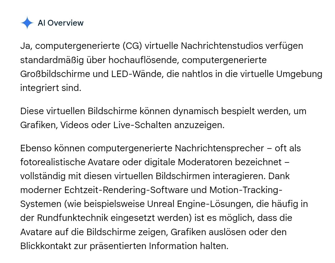 CritiIo's tweet photo. Verfügen computergenerierte virtuelle Nachrichtenstudios auch über computergenerierte Großbildschirme? Können computergenerierte Nachrichtensprecher mit computergenerierten Großbildschirmen interagieren? https://t.co/bSj8LH1peh