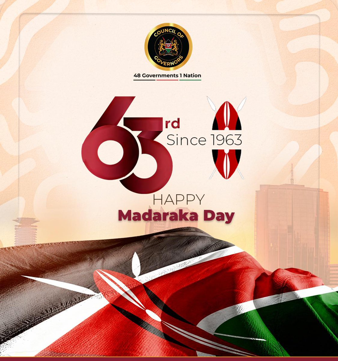 CEOCOG's tweet photo. Happy Madaraka Day.
As we commemorate this significant moment in our nation’s history, let us reflect on the enduring spirit of unity, resilience and self-determination that continues to bind us together as one people.
May this occasion renew our collective commitment to advancing devolution and realizing our shared aspirations for a prosperous Kenya.
#MadarakaDay