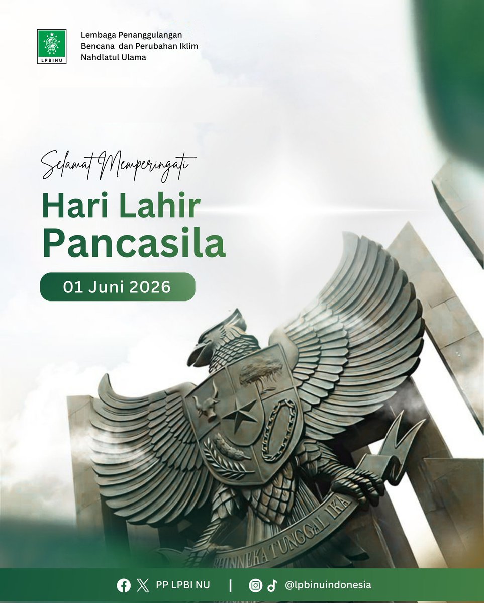 pplpbinu's tweet photo. Bhinneka Tunggal Ika bukan sekadar semboyan, melainkan cara kita hidup berdampingan. Selamat Hari Lahir Pancasila 2026. Mari perkokoh gotong royong dan persatuan bangsa

#harilahirpancasila2026 #nahdlatululama #LPBINU #pancasila #indonesiabersatu https://t.co/qiVfUubaEx