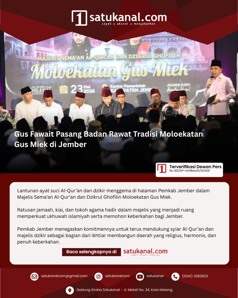 satukanalcom's tweet photo. Gus Fawait Pasang Badan Rawat Tradisi Moloekatan Gus Miek di Jember

Baca selengkapnya di https://t.co/hS3uDaVFeu

#Satukanal #JemberBaruJemberMaju #PemkabJember https://t.co/Q5isePBqXi