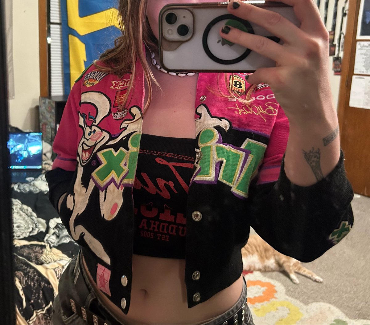 ghost_coochie's tweet photo. My dad got this jacket at a race in 2008(?) im going to the race in Michigan, do we think it’s a look or no? Obviously my arms grew a little bit but I still feel like it’s a cute fit #nascartwt https://t.co/8H1GYN5y7X