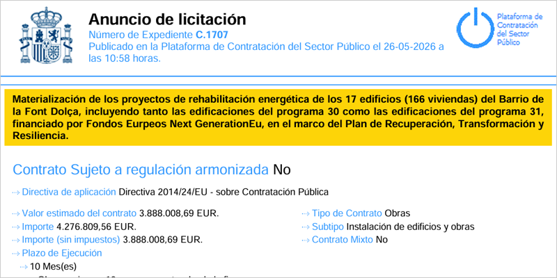 CONSTRUIBLE's tweet photo. El Ayuntamiento de Alcoy (Alicante) ha vuelto a licitar la rehabilitación energética del barrio de la Font Dolça, un proyecto presupuestado en 4,2 millones de euros que permitirá intervenir en 17 edificios y 166 viviendas. @AjuntamentAlcoi
https://t.co/YWsgO61aMM https://t.co/o5pjSjnTY4