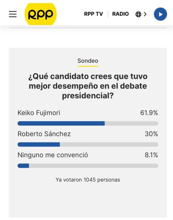 ugluis's tweet photo. De lejos @KeikoFujimori estuvo mejor en el debate. Sánchez es un zoquete. https://t.co/ydi3O1k7XO