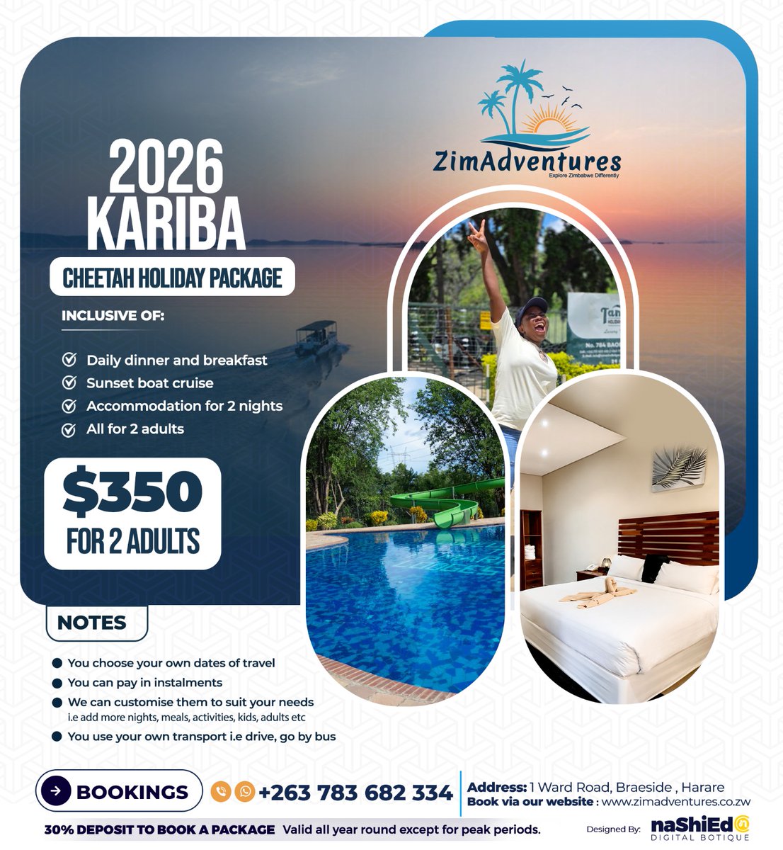zimadventures's tweet photo. 1/5. Here is our local holiday packages for the rest of the year.

Please do share them around. You can pay in instalments on all of them and you choose your own dates of travel &amp; your own transport.

Whatsapp ZimAdventures at +263 783 682 334 for holiday bookings and more. https://t.co/sUfoS1yyI9