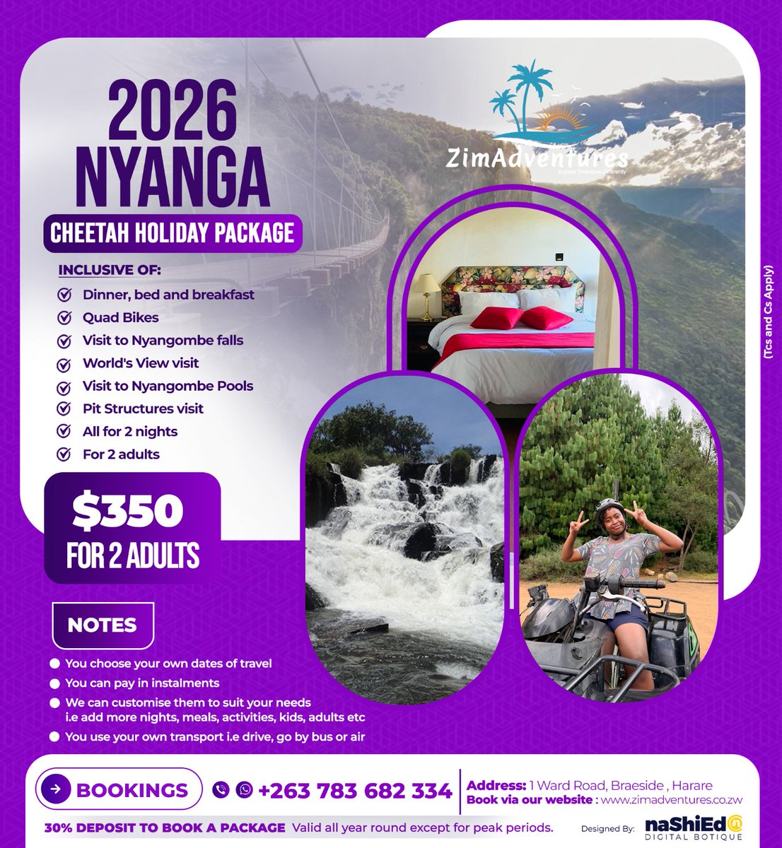 zimadventures's tweet photo. 1/5. Here is our local holiday packages for the rest of the year.

Please do share them around. You can pay in instalments on all of them and you choose your own dates of travel &amp; your own transport.

Whatsapp ZimAdventures at +263 783 682 334 for holiday bookings and more. https://t.co/sUfoS1yyI9