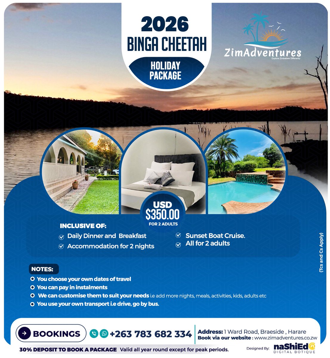 zimadventures's tweet photo. 1/5. Here is our local holiday packages for the rest of the year.

Please do share them around. You can pay in instalments on all of them and you choose your own dates of travel &amp; your own transport.

Whatsapp ZimAdventures at +263 783 682 334 for holiday bookings and more. https://t.co/sUfoS1yyI9