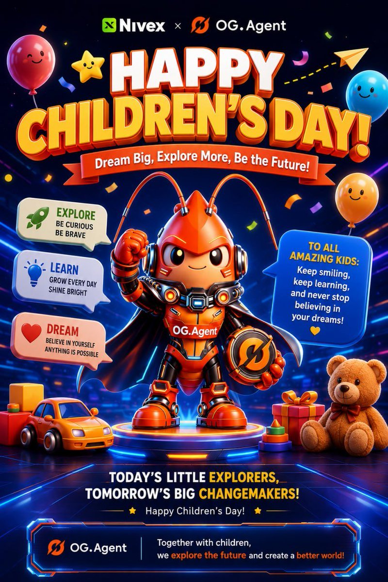 OGAgentOfficial's tweet photo. 🎈✨ Happy Children's Day! ✨🎈

🌟 May everyone keep a childlike spirit of curiosity and exploration,stay curious about the future, and remain steadfast in pursuing their dreams.

🧠 In the era of AI, OG Agent is joining hands with partners around the world
to embrace the future with intelligence
and create endless possibilities through technology.

🌐 Join OG Agent: https://t.co/BUKZS8wfem
