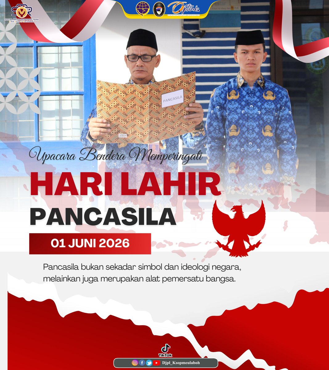 KMeulaboh's tweet photo. 1 Juni 2026, Kantor Kesyahabandaran dan Otoritas Pelabuhan Meulaboh melaksanakan Upacara Peringatan Hari Lahir Pancasila di halaman kantor KSOP Meulaboh, Upacara dilaksanakan dengan tertib dan khidmat. Selengkapnya......>>>https://t.co/uNse8lKmU4 https://t.co/sEBDkkS7al