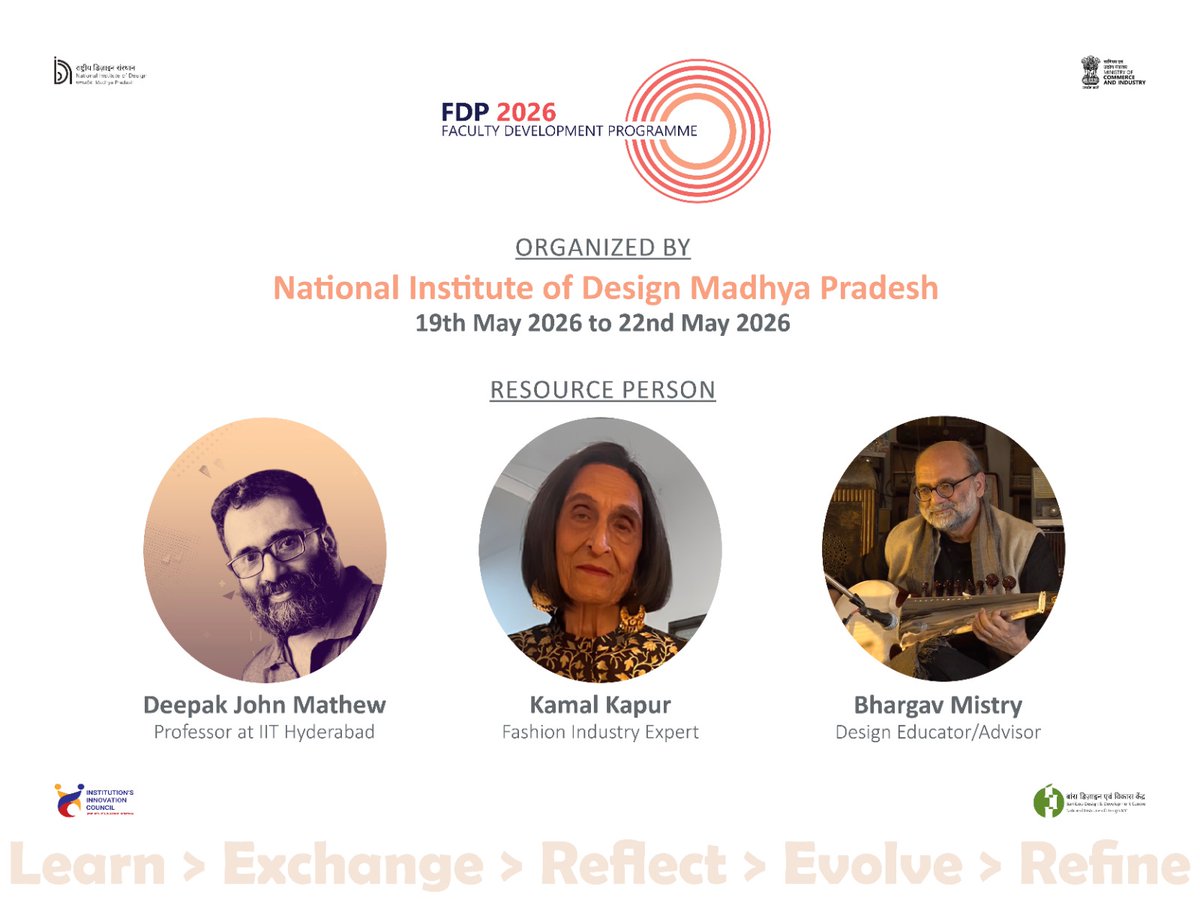 MadhyaNid's tweet photo. T/358: 🌿Inspired by Nature. Driven by Design. United by Learning.
NIDMP successfully concluded FDP 2026 at Pachmarhi, bringing together educators, academic leaders &amp; experts to explore design pedagogy, experiential learning &amp; academic excellence.
#NIDMP #FDP2026 #DesignEducation https://t.co/SzHAb41PSz