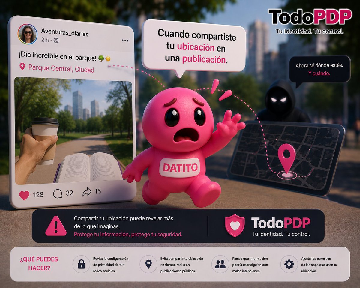 Ing_Mili's tweet photo. 😟📍 #DatitoEnProblemas
Hoy yo era tu ubicación.
Me compartiste en una publicación para mostrar dónde estabas.
Ahora otras personas también saben dónde estuviste... y cuándo.
A veces un dato personal revela más de lo que imaginas.
#ProtecciónDeDatos #Privacidad #TodoPDP https://t.co/5YLzvDGMbW