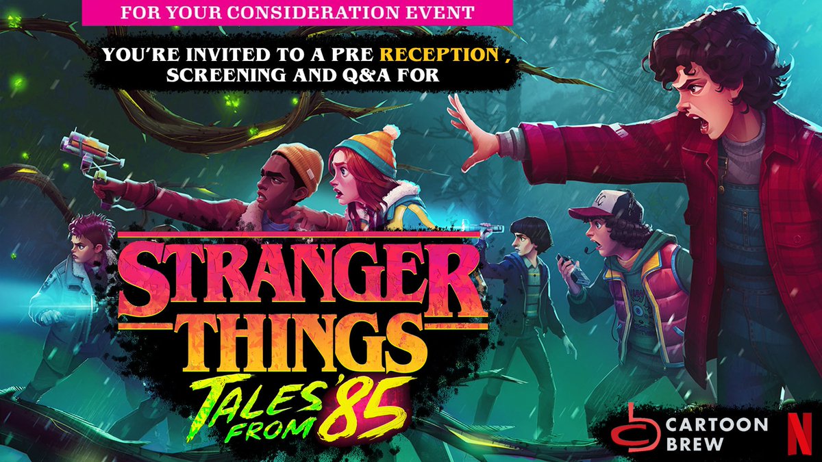 LegitEricRobles's tweet photo. Cartoon Brew is inviting you and a guest to a special Los Angeles screening of Stranger Things: Tales  from ’85, followed by a Q&amp;A with showrunner, executive producer, Eric Robles and co-executive producer Ian Graham. Go to https://t.co/Lnv3RK4UhU to RSVP. Seats are limited. https://t.co/NFmrXHB6qC