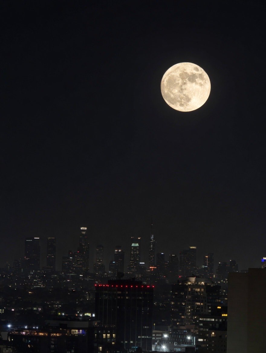 StackingSurfer's tweet photo. Blue moon over Los Angelas just now. Why does the moon look like a Silver Eagle to me?  🪙😉 https://t.co/X8hq1qO5Y7