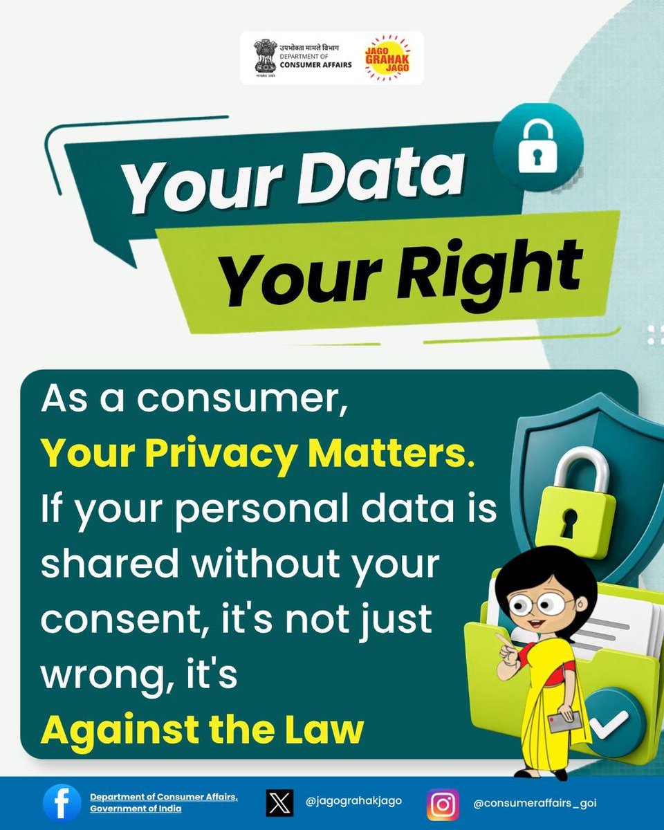 jagograhakjago's tweet photo. Confidential Means Confidential! No consent = No disclosure. Your data isn’t theirs to share. 

#YourDataYourRight #ConsumerPrivacy #UnfairTradePractice #SmartConsumer #JagoGrahakJago #ConsumerRights https://t.co/U8EJtoU974