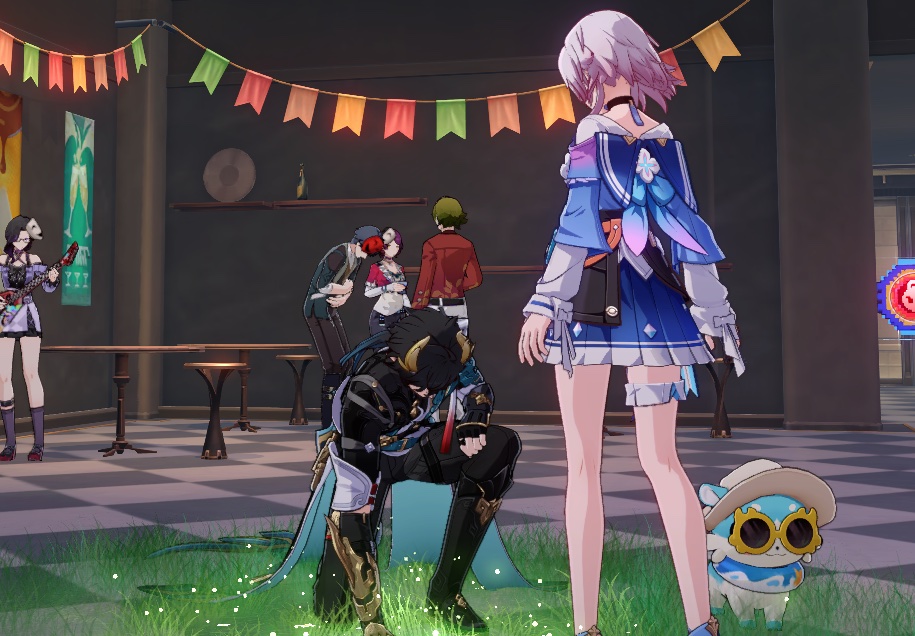 Kroissant4's tweet photo. Got the opportunity to sneak a few Danmarch photos!
DHPT kneeling down and showing his PT dragon summon to March looks so romantic, it’s like watching a knight devoting himself to his princess/beloved 🥹🥹💕💕 https://t.co/16Da9bahhJ