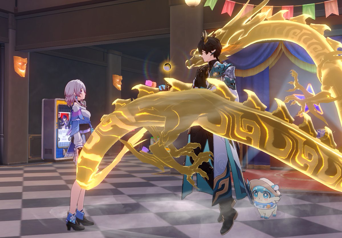 Kroissant4's tweet photo. Got the opportunity to sneak a few Danmarch photos!
DHPT kneeling down and showing his PT dragon summon to March looks so romantic, it’s like watching a knight devoting himself to his princess/beloved 🥹🥹💕💕 https://t.co/16Da9bahhJ
