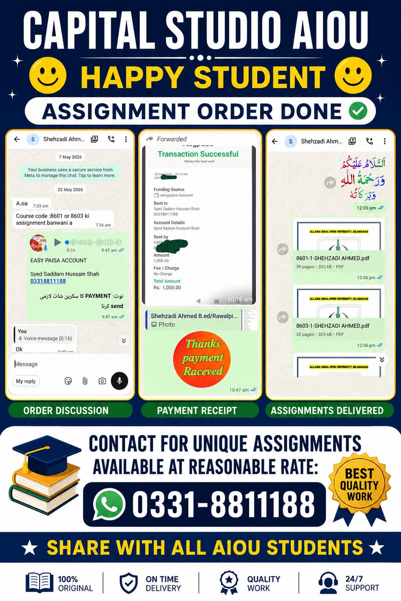 CapitalStudio_'s tweet photo. 🎓 Complete Semester Package Booking Open

اپنا Complete Semester Package آج ہی بک کروائیں اور سمسٹر کی تمام ضروری تعلیمی خدمات ایک ہی جگہ سے حاصل کریں۔ ✅

📌 Limited Seats Available
📌 Early Booking Recommended

📲 WhatsApp Now: 03318811188

CAPITAL STUDIO AIOU https://t.co/rfqzjv2oVX
