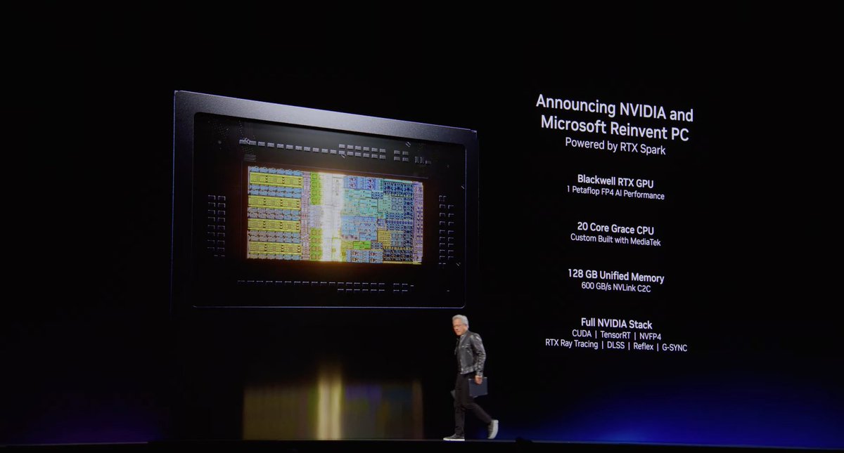 nvidianewsroom's tweet photo. News at #NVIDIAGTC Taipei: 

@NVIDIARTXSpark debuts at GTC Taipei as a new beginning for personal computers.

The 1-petaflop superchip brings the full CUDA and RTX ecosystem, Windows-native agents and NVIDIA AI and graphics technology to slim Windows laptops and compact desktops built for creators, AI developers and gamers.