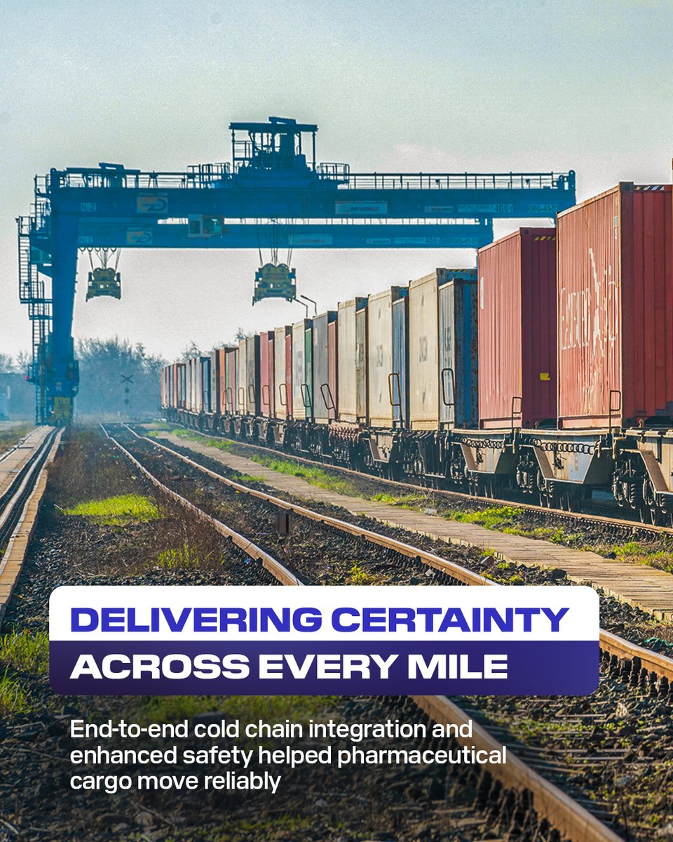 DPWorldIndia's tweet photo. To support rising seasonal demand, we scaled up reefer rail movements from Hyderabad Inland Terminal to our Nhava Sheva port terminal, helping temperature-sensitive pharmaceutical exports bound for the USA and Australia.

Learn more: https://t.co/ho45Io2Jpf https://t.co/GFBQx8SVLG