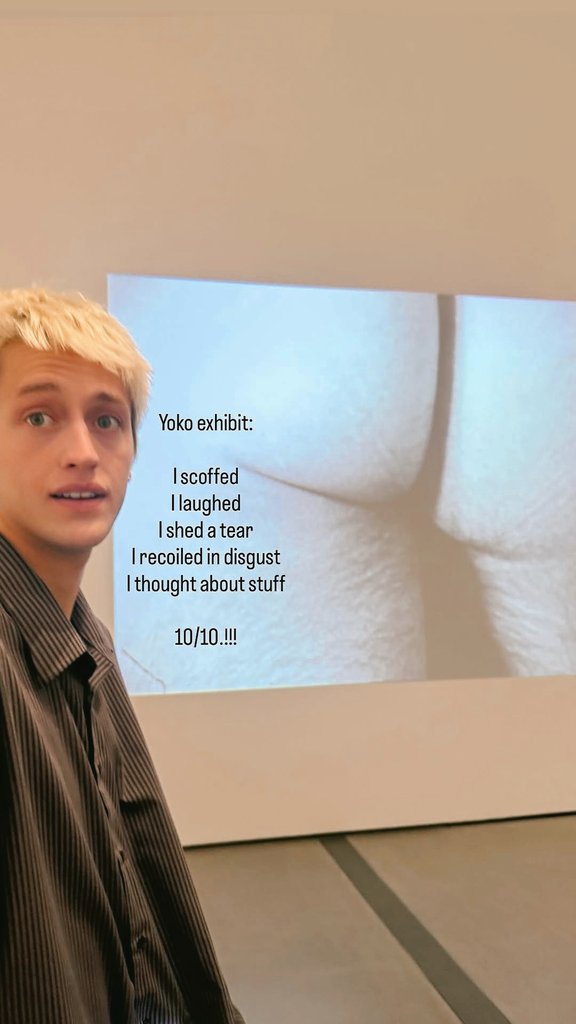 percy_updates's tweet photo. New 📷: experimental art fans in the wild 🙃 Percy  Hynes White with his friend and "May and The Woodsman" costar Cassady Mcclincy at Yoko Ono exhibition but his blonde hair is surely the main topic!👱🏻❤

Shared by #PercyHynesWhite himself https://t.co/9bORjjt3Iq