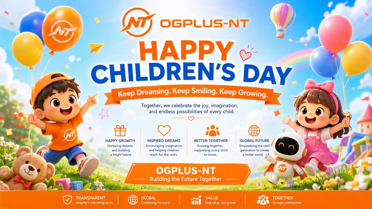 OGPLUS_NT's tweet photo. 🎈 Happy Children’s Day

🔒 Safe &amp; Transparent
🌎 Globally Shared
💎 Value Co-Creation

Keep your childlike heart,
and move forward with OGPLUS-NT 🧸 https://t.co/6CuXXymcJf