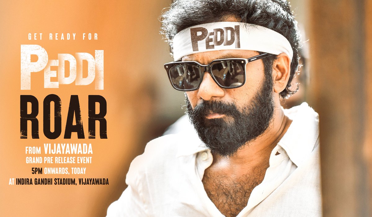 PeddiMovieOffl's tweet photo. Your feed will be #PEDDIfied from today ❤️‍🔥 We're officially in the #PEDDI Week 💥💥

#Peddi ROAR FROM VIJAYAWADA - Grand pre-release event today from 5 PM onwards at Indira Gandhi Stadium, Vijayawada ❤‍🔥

▶️ https://t.co/6hR6LQ0JIP

#PEDDI https://t.co/Rcw6QEsaFr