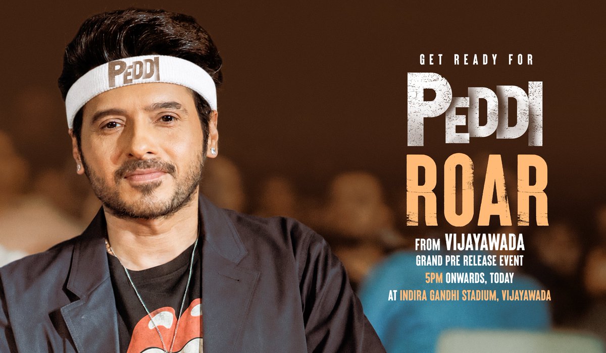 PeddiMovieOffl's tweet photo. Your feed will be #PEDDIfied from today ❤️‍🔥 We're officially in the #PEDDI Week 💥💥

#Peddi ROAR FROM VIJAYAWADA - Grand pre-release event today from 5 PM onwards at Indira Gandhi Stadium, Vijayawada ❤‍🔥

▶️ https://t.co/6hR6LQ0JIP

#PEDDI https://t.co/Rcw6QEsaFr