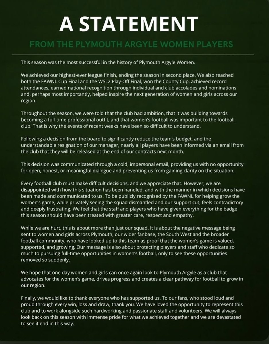 GroupWatford's tweet photo. Rivalries aside, this is heartbreaking. 💔
​After a historic season where they pushed us to the wire, Plymouth Argyle's players have revealed the board slashed their budget and released nearly the entire squad via a cold email.
​We stand in solidarity. The game deserves better. https://t.co/fqP1dip8Sm