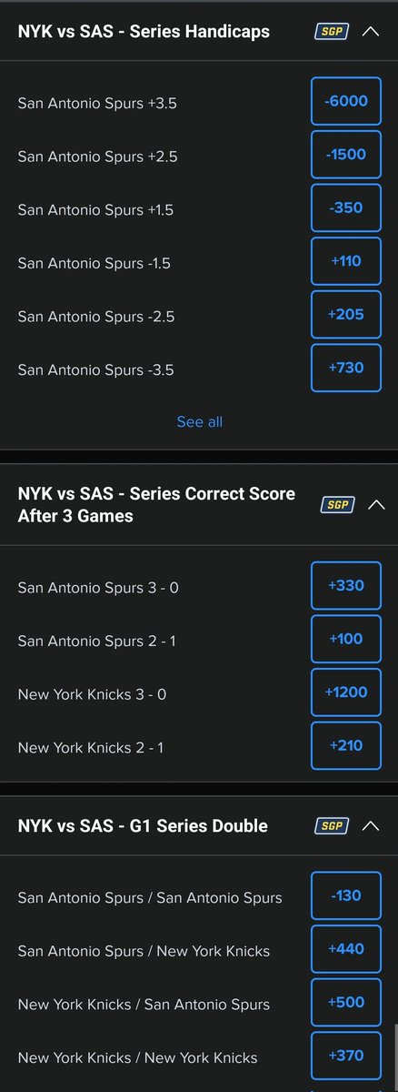 TPJ187's tweet photo. Quick #NBAFinals takes

Knicks in Six - when is rhyming ever wrong? I don't want to hear it

Why take +172 for Knicks to win the series when Brunson is +210 MVP (&amp; OG is +6000 😮)?!

Spurs are emotionally spent after the last series - Knicks take game 1
#NYKvsSAS #StiefsBeliefs https://t.co/T7vz4FjhH5