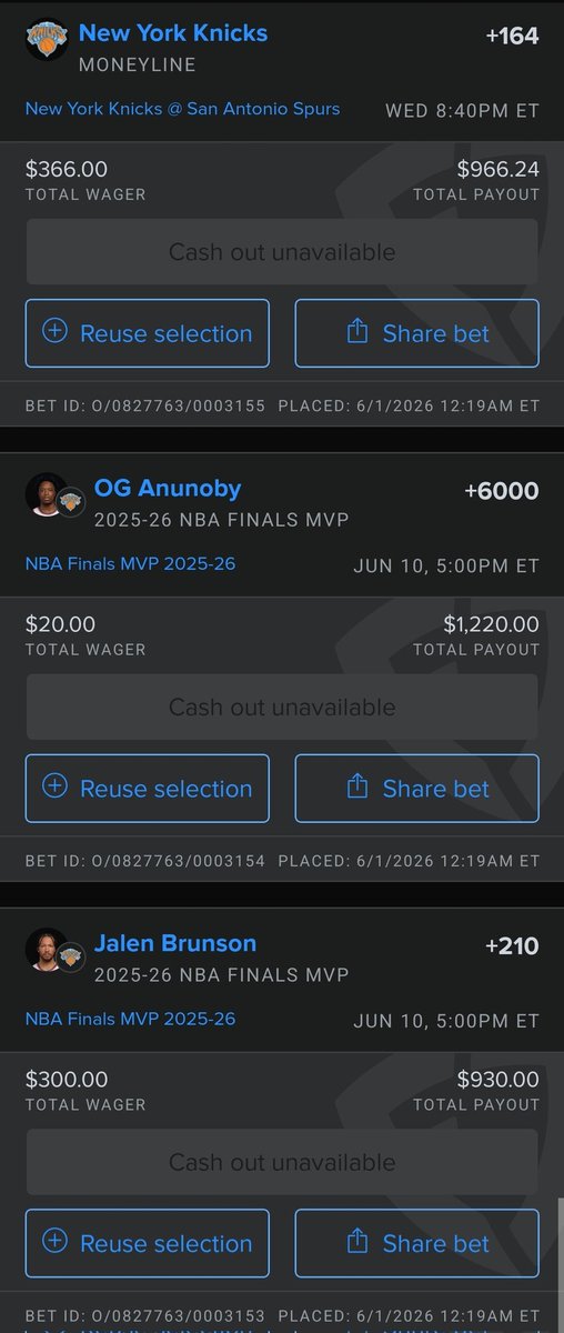TPJ187's tweet photo. Quick #NBAFinals takes

Knicks in Six - when is rhyming ever wrong? I don't want to hear it

Why take +172 for Knicks to win the series when Brunson is +210 MVP (&amp; OG is +6000 😮)?!

Spurs are emotionally spent after the last series - Knicks take game 1
#NYKvsSAS #StiefsBeliefs https://t.co/T7vz4FjhH5