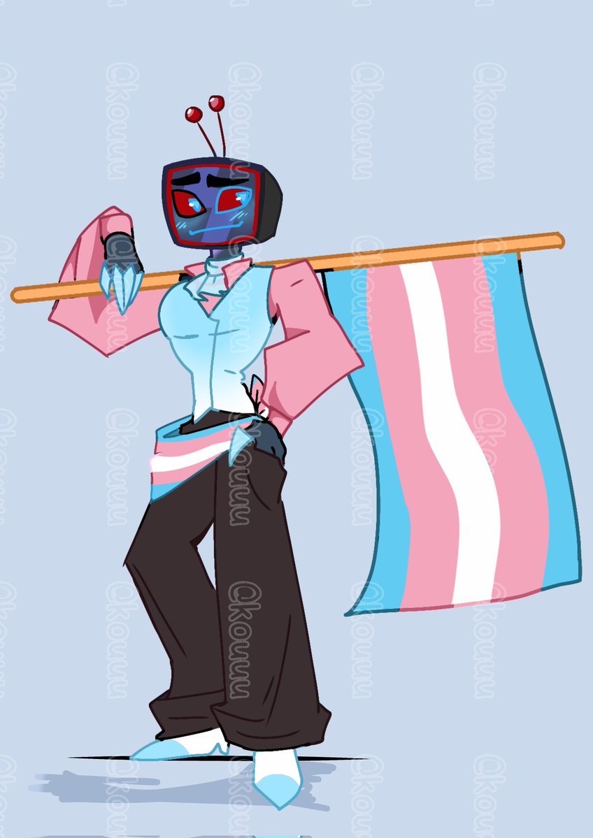 _Seraphone_'s tweet photo. Drawing my favorite character carrying my flag 🩵🩷🤍>
.
.
#HazbinHotelFanart #trans #lgbt https://t.co/xbgs8qu1Sy