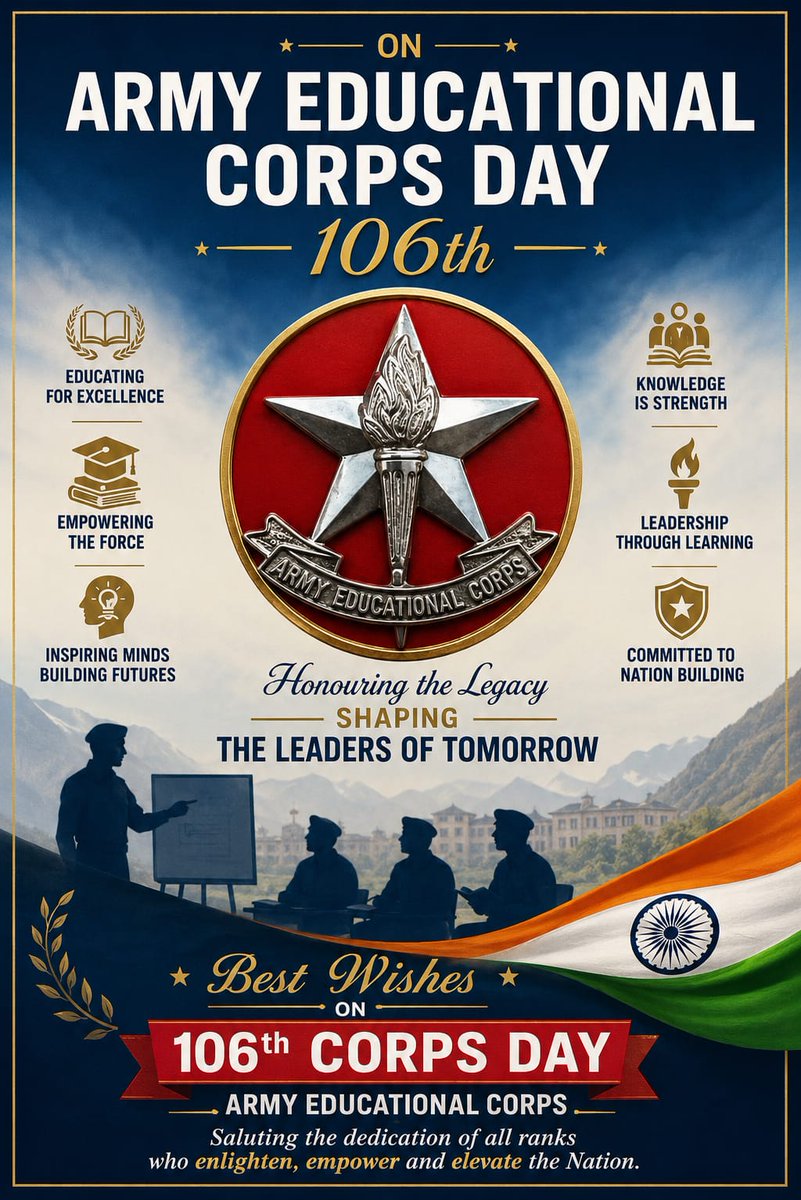 FanOfUniform's tweet photo. Saluting 106 years of excellence, leadership, and nation-building by the Army Educational Corps. 🇮🇳📚
For over a century, the Corps has empowered minds, shaped leaders, and strengthened the nation through education and learning. Honouring the legacy and dedication of all ranks on this special day.