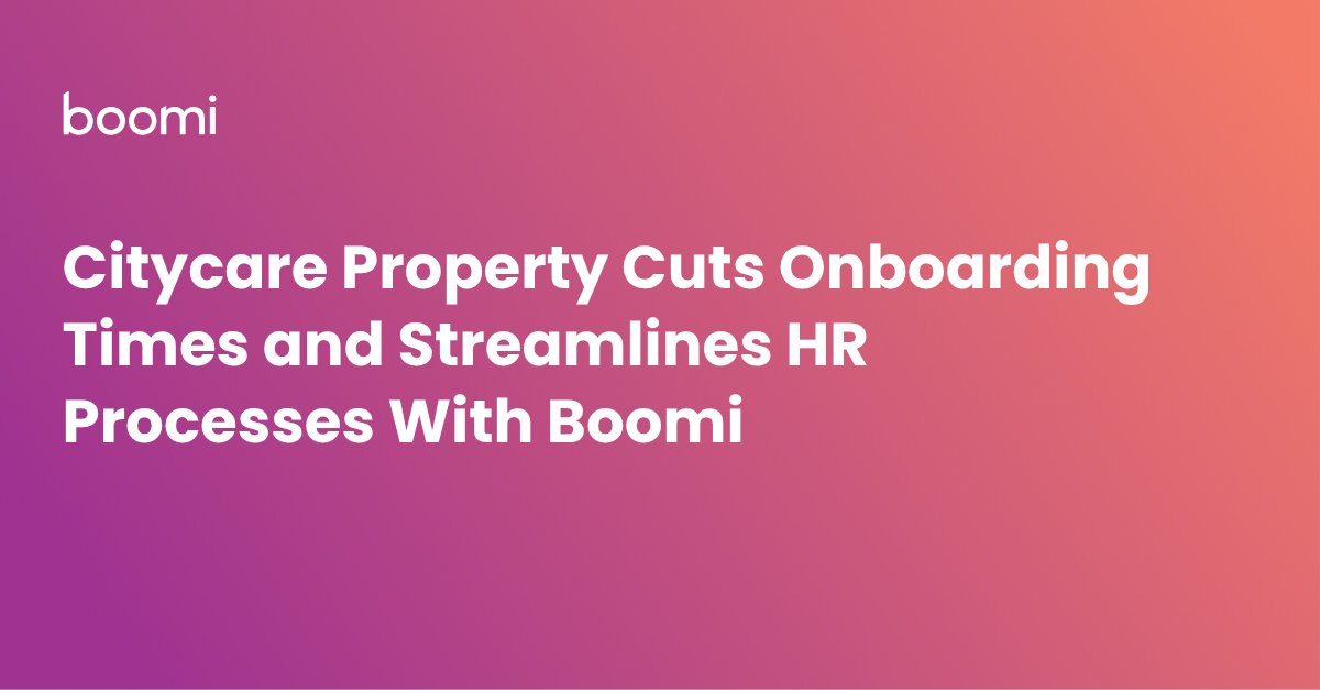 boomi's tweet photo. Boomi partner Adaptiv helped Citycare Property cut onboarding times and streamline HR processes.

Gone are the days of manual work to get a new hire active. Just seamless connectivity across HR, payroll, and IT, and a unified view of every employee.
 
Read the press release: https://t.co/VqUkDVFqFD