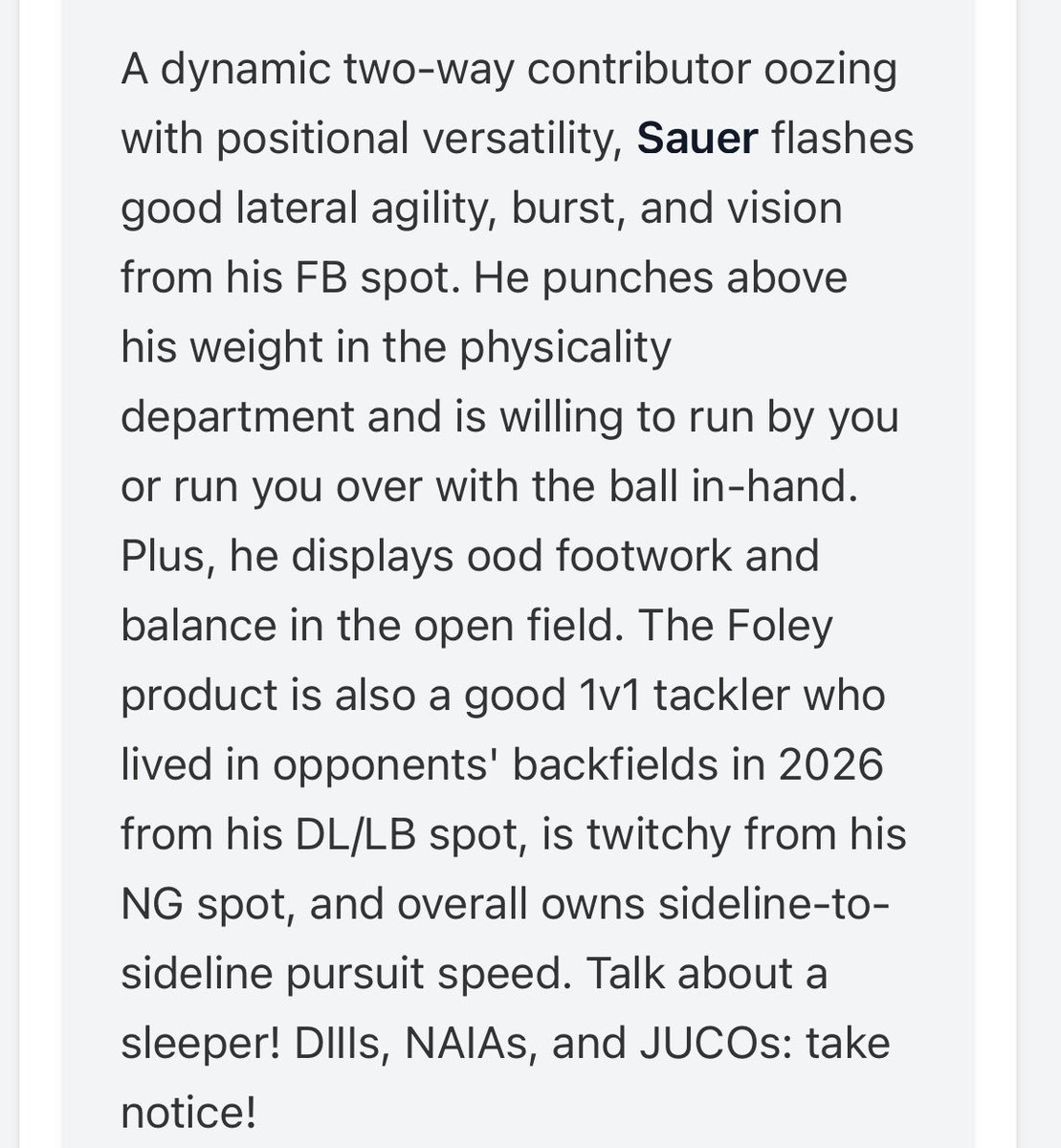 levi_sauer09's tweet photo. Thank you @OJW_Scouting  and @PrepRedzoneMN  for the right up!
@CoachFam 
@CoachConleyDC 
@CoachDavis_UMD https://t.co/cK3GQQsTPa